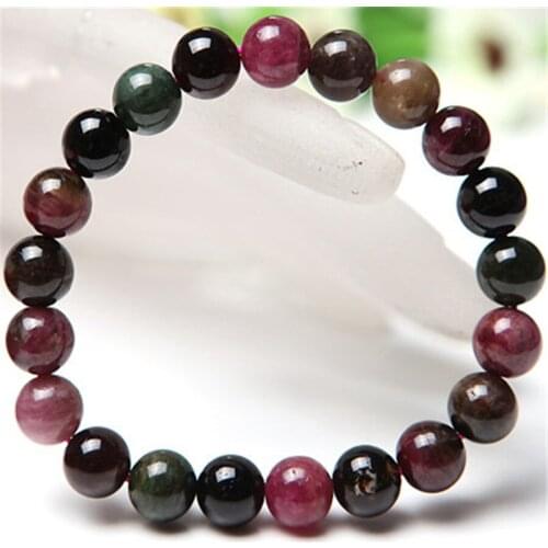9mm Genuine Natural Multi Colors Tourmaline Gems Crystal Round Beads Bracelet For Women Lady Charm Stretch Bracelet Just One