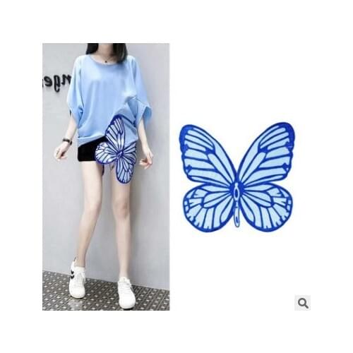 Clothes Accessories Lace Cloth Stickers Blue Butterfly Embroidery Chapter High Density Insect Subsidies Animal large