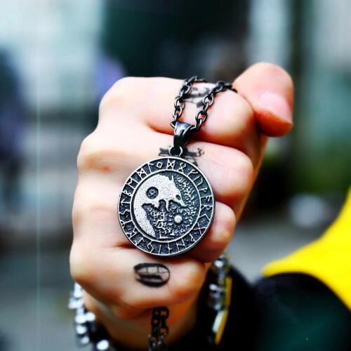 Beier 316L stainless Viking Nordic Amulet Large Chain Men Norse Vikings Runes Amulet Wolf Pendant Necklace fashion jewelry LP277