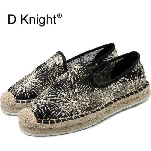 Bling Women Platform Fisherman Shoes Lace Slip-on Casual Loafers Flats Breathable Mules Vintage Ladies Womens Espadrilles Shoes