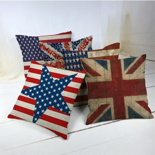 British UK USA Antique Cushion Covers Rice word Flag Pillow Case Sofa Farmhouse Home Decorative Throw Couch Pillows Accessories