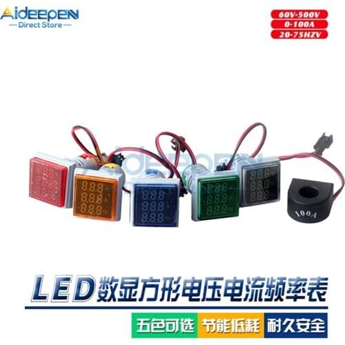 3 in 1 22mm AC 60~500V Digital Voltmeter Ammeter Hz Hertz Frequency Meter Current Voltage Indicator Tester Amp Signal LED Light