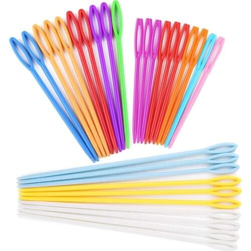 LMDZ 30 PCS Large Eye Plastic Needles, 2.7Inch/3.5Inch/5.9Inch Plastic Weaving Needles, Yarn Needles, Learning Needles