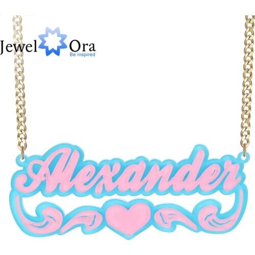 JewelOra Customized Any Name Necklace with Heart Personalized Nameplate Acrylic Cut Jewelry Pendants for Women