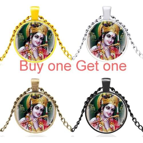 Classic Hindu Beauties Design Black Glass Dome Pendant Necklace Men Women Jewelry Accessories Best Gifts