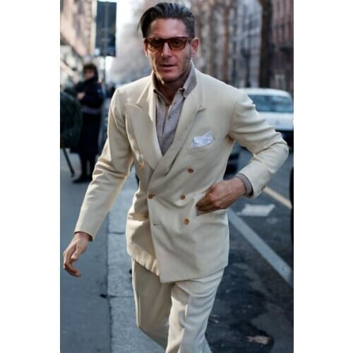 New Beige Groom Wear Slim Fit Wedding Dress Business Suits Prom Party Suits costume homme mariage luxe 2 Pieces(Jacket+Pants)