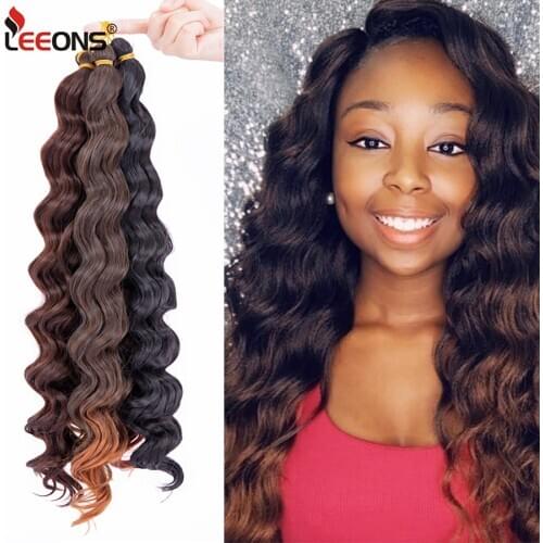 Leeons 18Inch Deep Wave Twist Crochet Hair Natural Synthetic Braid Hair Ombre Water Wave Braiding Hair Extensions Low Tempreture