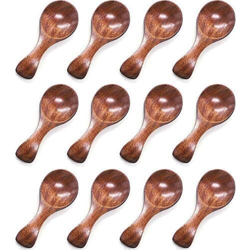 Small Wooden Spoon, 10PCS Ice Cream Salt Spoons Honey Coffee Tea Sugar Salt Jam Mustard Spoons Round Spoon