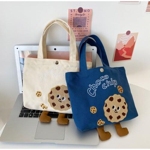 2021 Spring&Summer Lovely Handbag Women Cartoon Biscuits Bento Bag New Canvas Bag For Women Hand Bag Bolsa Feminina Food Bag Sac