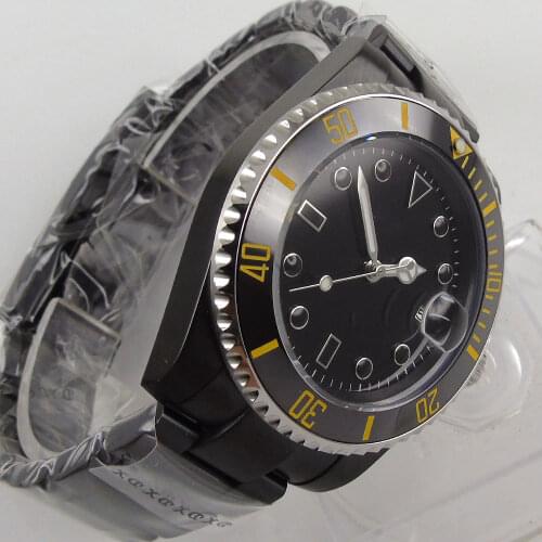 40MM Black Sterile Dial Sapphire Glass PVD Coated Ceramic Bezel Date MIYOTA Glass Case Back Automatic Mens Wristwatch