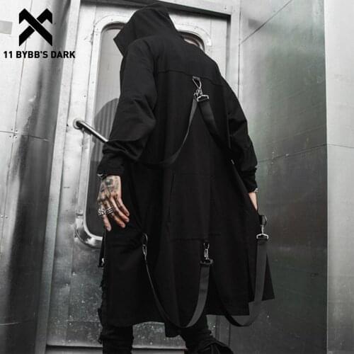 11 BYBBS DARK Wizard Cape Jacket Men Gothic Punk Streetwear Dark Ribbons Jacket Coats Tactical Function Windbreaker Overcoats