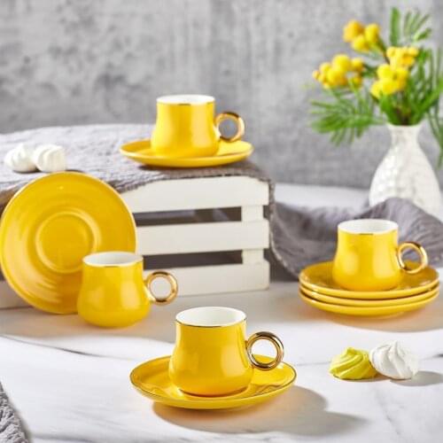 Yellow Coffee Cup Set Pink Green Cup Set Gift for House Coffeeware Tea Set New Home Gift Home Decor