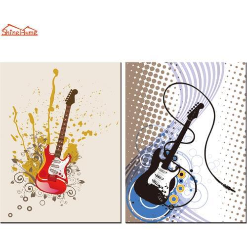 ShineHome-2pcs Canvas Print Guitar Abstract Painting Wall Pictures Printing for Tableau KTV Bar Cafe Hotel Cafe Living Room Deco