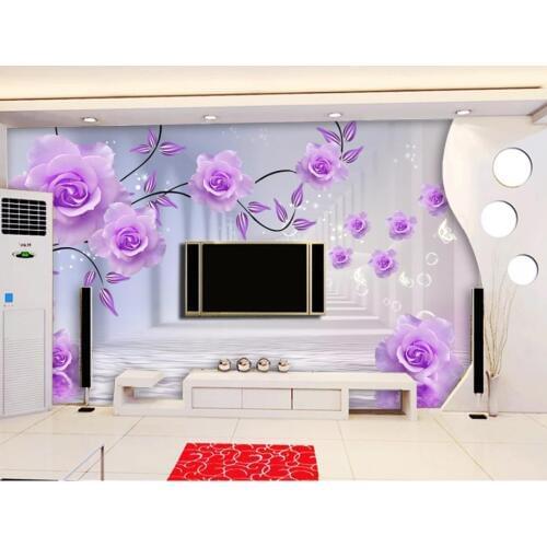 Custom Any Size Mural Wallpaper Purple rose reflection 3D TV Living Room Wallpaper 3D Painting