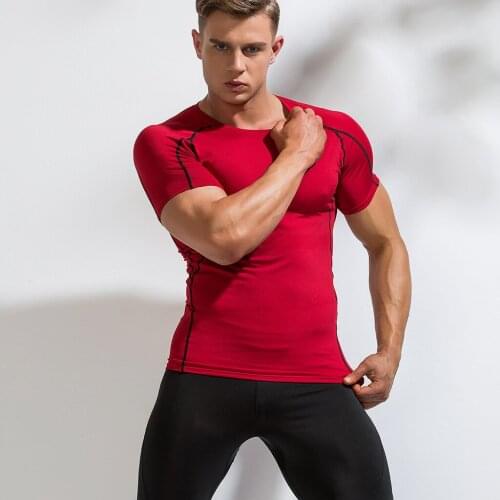 2019 New Gym Shirt Men Running Tight Short T-shirt Sport Shirt Quick Dry Fit Training T Shirt Mens Rashgard Sportswear Tshirt