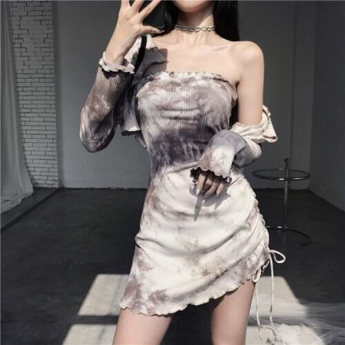 Ruibbit Sexy Vintage Dress Suit Women Spaghetti Strap Dress Gothic Lace Up Mini Party Dress Female Streetwear