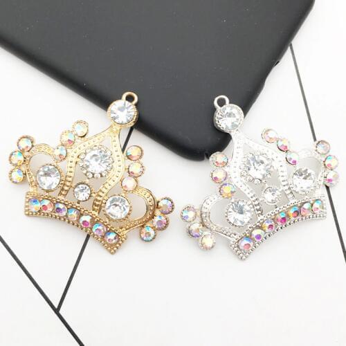 5pcs/Bag AB Rhinestone Crown Charms Bracelets Jewelry Floatings Queen Alloy Pendant For Hair Jewelry Accessories DIY Craft YZ073