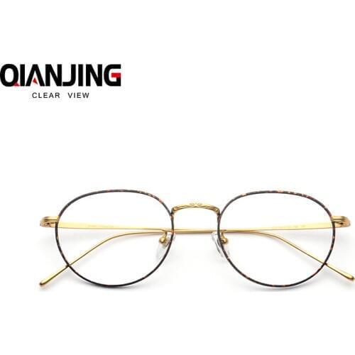 QIANJING Fashion Titanium Aviation Gold Clear Lens Glasses Frame Women Retro Eye glasses Frames for Prescription Men Eyeglasses