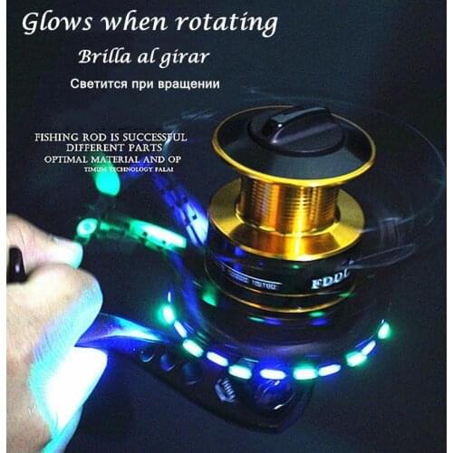 Fishing reel that glows when spinning Aluminum alloy metal coil Night Fun fish tools wheel Rock Carp Squid pesca Magnetic light