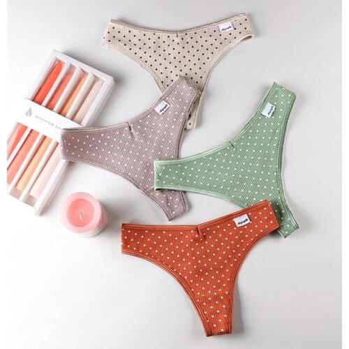 Sexy Womens Cotton Sport Panties Underwear Seamless Wave Point Thongs Low Waist Female Comfortable Soft Lady Lingerie G-String