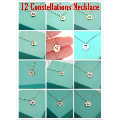 All 12 Zodiac Constellation Sign Lucky symbol Pendant Necklace Horoscope Astrology Disc Necklaces for Birthday Gift Jewelry