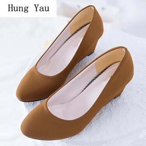 Women Shoes Shallow Casual Pumps Wedges Platform Woman Walking Autumn Fashion Solid Slip On High Heel Comfortable