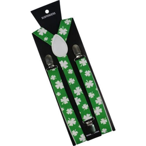 Winfox Fashion Black Green White 2.5cm Wide Clover Suspenders For Women Men