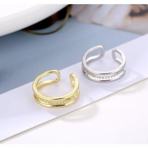 Fashion Double-layer Chain Hollow Ring For Women Sweet Zircon Open Adjustable Ring Korean Trend Simple Jewelry New 2021