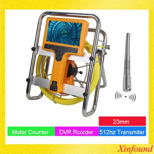30m Long Spring 23mm 512hz Transmitter Sonde Self Leveling Pipe Sewer Drain Inspection Video Camera 7"Screen DVR Meter Counter