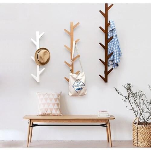 Bamboo Wooden Hanging Coat Rack Wall Hook Clothes Hanger Living Room Bedroom Decoration Hanger Wall Shelves 6/8/10 Hooks NJ71003