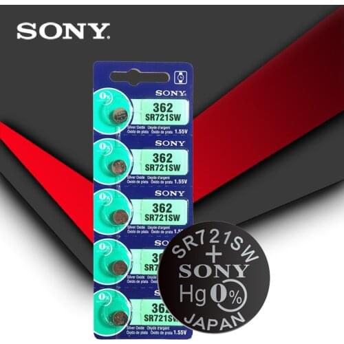 5pc Sony 100% Original 362 SR721SW V362 GP62 AG1 1.55V Silver Oxide Watch Battery SR721SW 362 Button Coin Cell MADE IN JAPAN