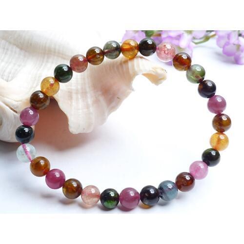 Free Shipping 6mm Genuine Natural Tourmaline Bracelets For Women Femme Mix Colors Transparent Round Crystal Bead Bracelet