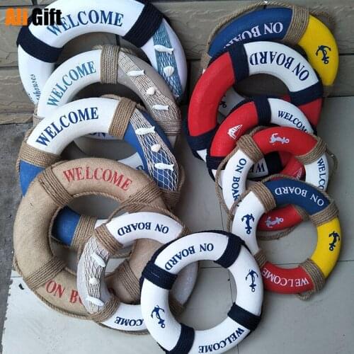 30-50cm Welcome Aboard Nautical Life Lifebuoy Ring Boat Wall Hanging Mediterranean Style Bar Window Background Wall Home Decor