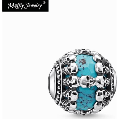 Blue Stone Skulls Beads,2019 Rebel Street Europe Style Karma Jewelry,Good Jewelry Necklace Bracelet, 925 Sterling Silver Gift