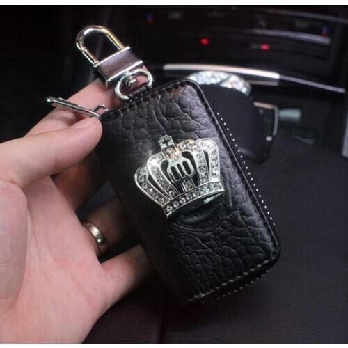 Crocodile Leather Crystal Crown Car Key Case Key Organizer Storage Bag Brief Zipper Auto Key Holder Covers Drivers license Bag