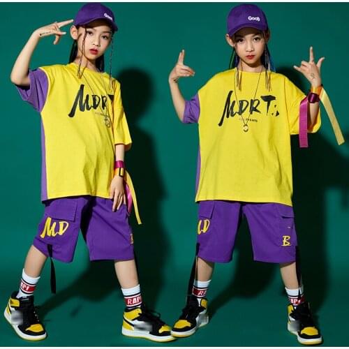 Kids Ballroom Hip Hop Dancing Clothes Loose T Shirt Shorts Running Casual Wear For Girls Street Dance Outfit Rave Wear BL6009
