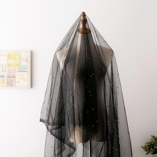 GLace 3Y/Lot High grade black nail beas lace embroidery mesh fabric wedding dress cloth skirt curtain decoration TX1321