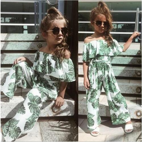 Toddler Kid Baby Girl Summer Flower Green leaf printing Clothes Summer Outfits Cotton Blend Fashionable Newest