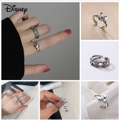 Disney Mickey Mouse Metal Circular Punk Rings Set Opening Index Finger Accessories Buckle Joint Tail Ring for Women Jewelry Gift