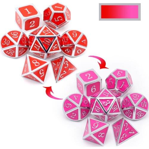 Haxtec Metal Dice Color Shift Temperature Dice Silver Red Pink Shift Changing Polyhedral RPG Dice