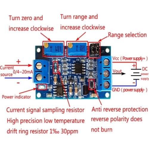 Current To Voltage Module 0/4-20mA To 0-3.3V 5V 10V Voltage Transmitter