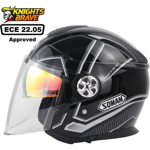 SOMAN Motorcycle Helmet Double Lens Casco Moto Open Face Scooter Helmet Motorbike Racing Helmet Casco Vintage Helmet ECE