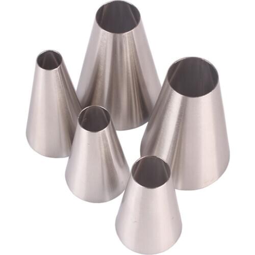 5PCS Large Size Round Piping Tip Cream Nozzle Stainless Steel Tip Icing Cake Nozzle Cake Fondant Pastry Baking Decorating Tools