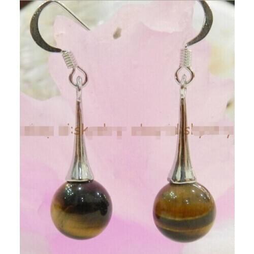 Natural 10mm African Roar Tiger Eye Stone Gems Round Beads Earring Fine jewelry
