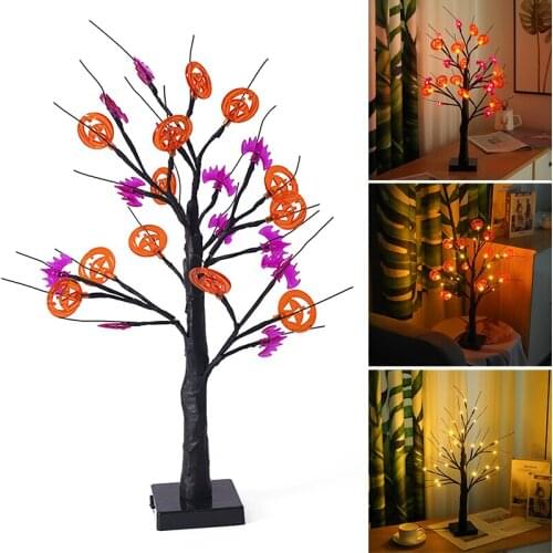 New Creative Tree LED Light Glowing Pumpkin Decoration Halloween Desktop Bonsai Ornament for Home Bedroom Office DIY Decorations