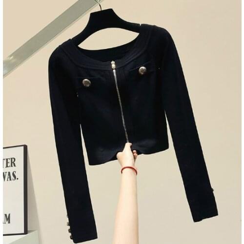 New Ins Sexy off-Shoulder Copper Buckle Knitted off-Shoulder Top korean tops women clothes coat women korean style