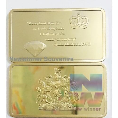 One Sample England UK Gold Bullion Bar The National Emblem Mark 1953 Gold Crown Queen Victoria Copy Coin