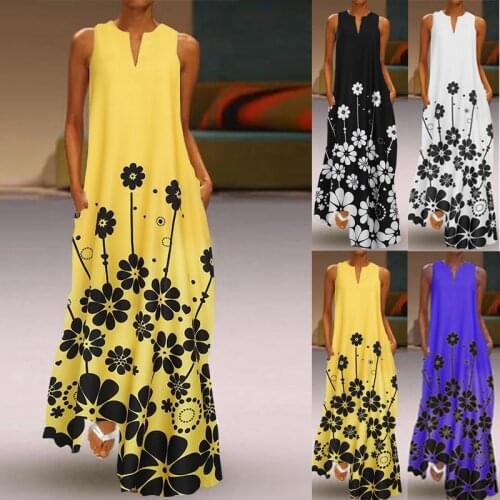Long Maxi Dress Womens Floral Dress Causal Loose Summer Plus Size Beach Dress