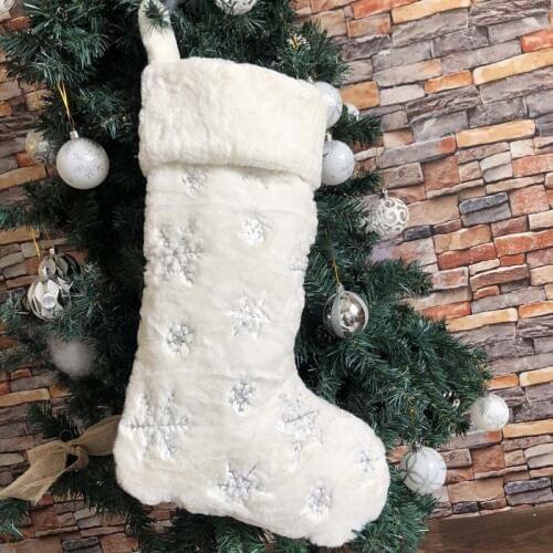 Plush Christmas Stockings Snowflake Sock Gift Kid Candy Bag Xmas Decoration for Home Christmas Tree Ornament Adornos De Navidad