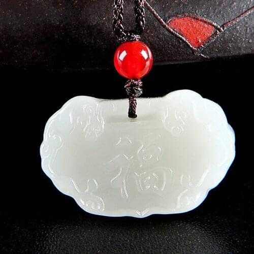 Natural hetian white jade hand-carved safety lock pendant retro suet jade pendant temperament jewellery for women men lucky
